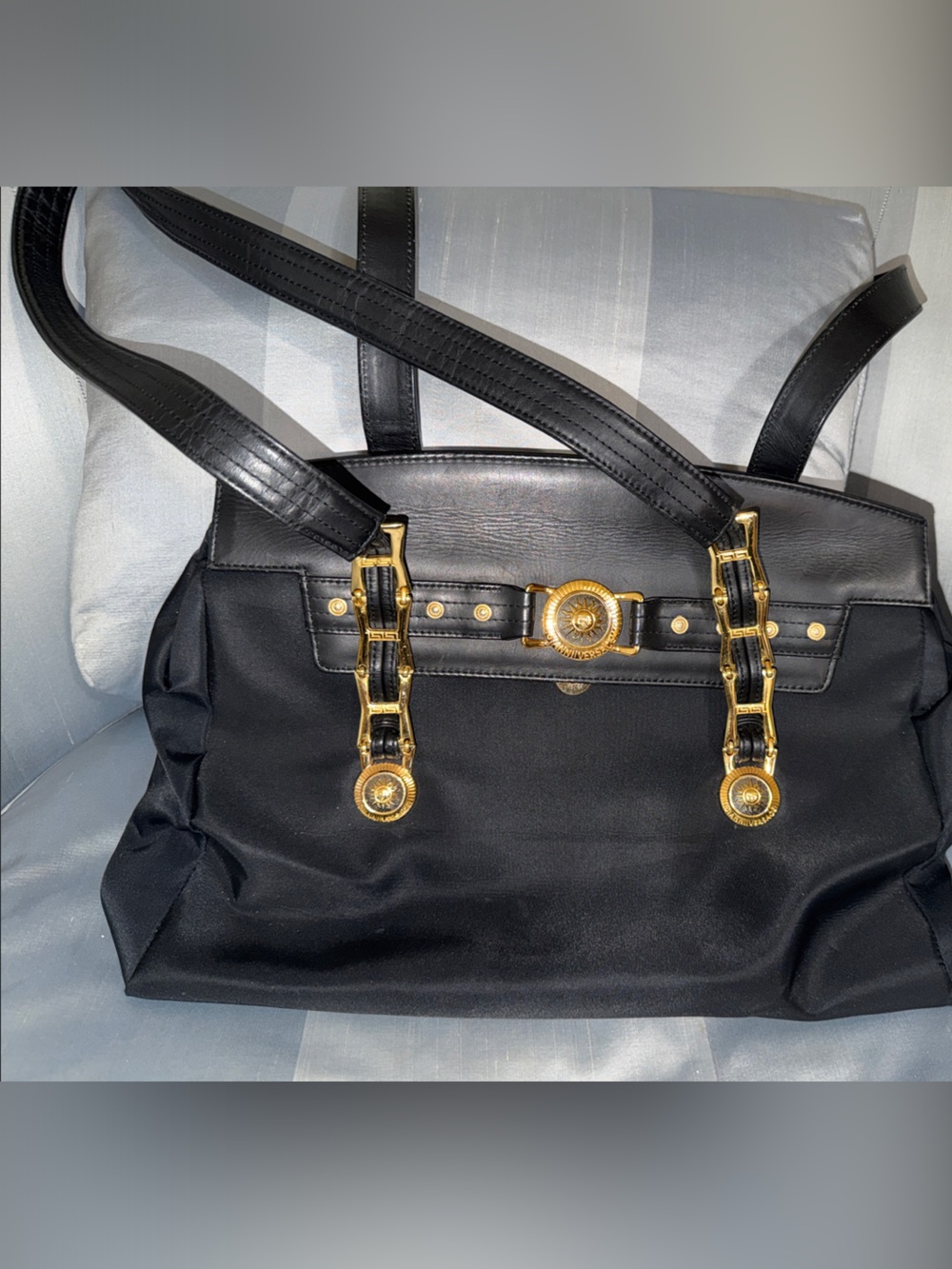 Versace Black Tote with Gold Medallion Hardware